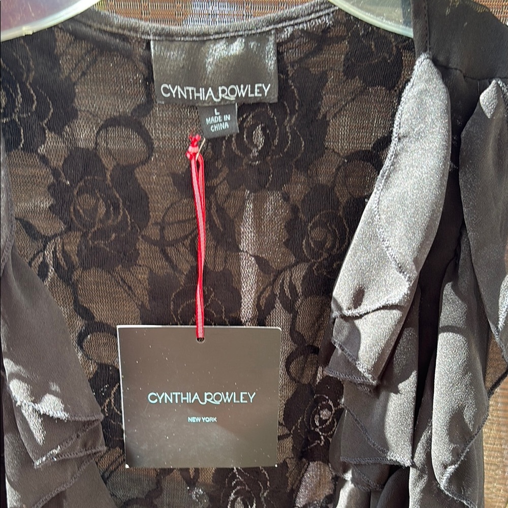 Cynthia Rowley Black Ruffle Robe Intimates - Picture 2 of 5